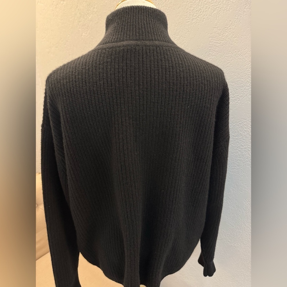 Jenni Kayne Half Zip Cashmere Sweater Black Pullover Ribbed Knit Mock EUC Size L - Picture 6 of 11